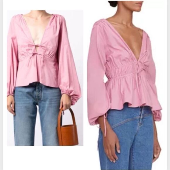 STAUD V-neck gathered long-sleeve blouse NWT size XL $394 - Picture 1 of 10